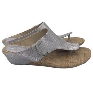 Donald Pliner Thong Silver Leather Speckled Cork Wedge Heel Dary-va‎ 9M/39.5